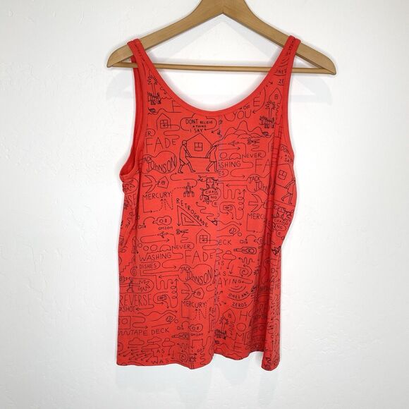 Jack Johnson Tank Top Organic Cotton Womens Medium Red Pocket Line Drawing Print - Picture 2 of 4